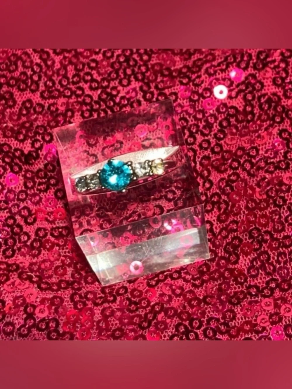 Aquamarine Birthstone Womens Ring Size 6 Sky Blue Sparkle Princess Cut Y2K gift